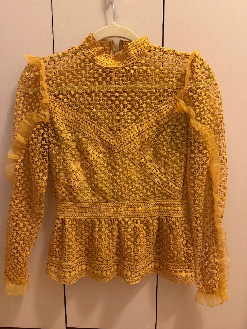 Mustard Yellow Crochet Lace Peplum Top | XS